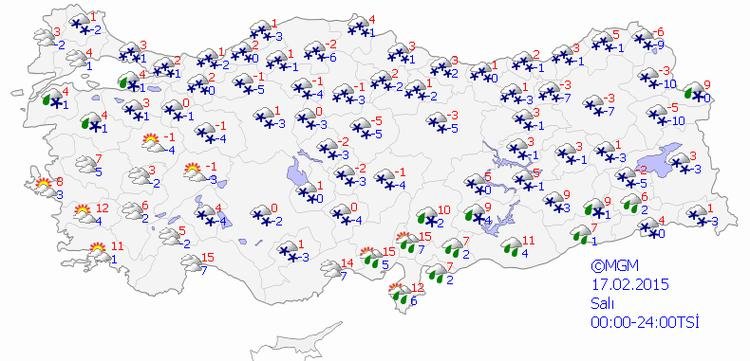 17.02.2015 SALI GÜNÜ HAVA TAHMİNİ