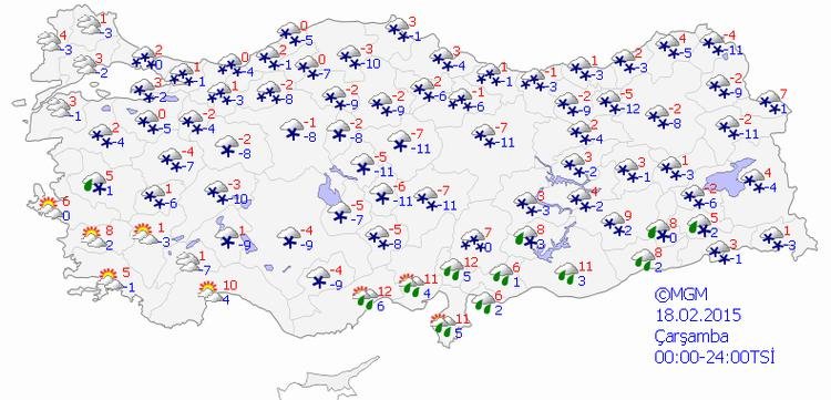 18.02.2015 ÇARŞAMBA GÜNÜ HAVA TAHMİNİ